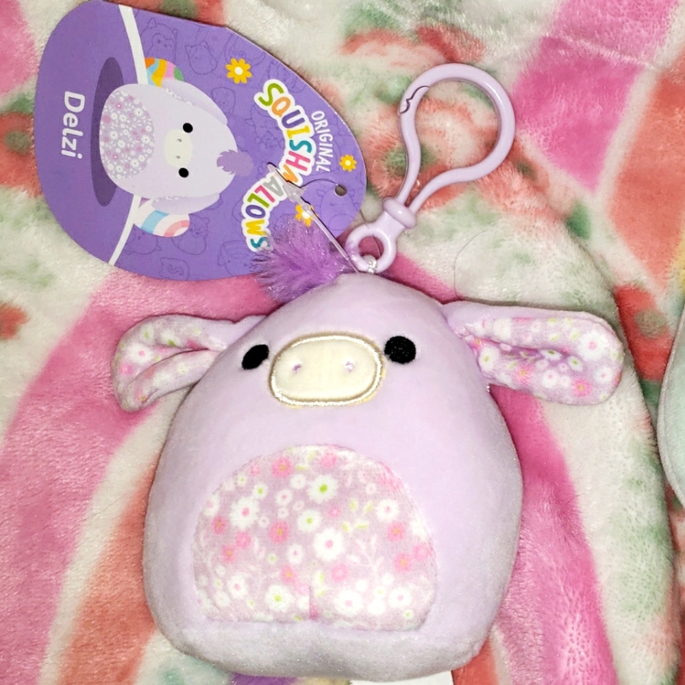 Squishmallow Delzi the purple Donkey Floral Clip-on EASTER 2023 KellyToy NWT